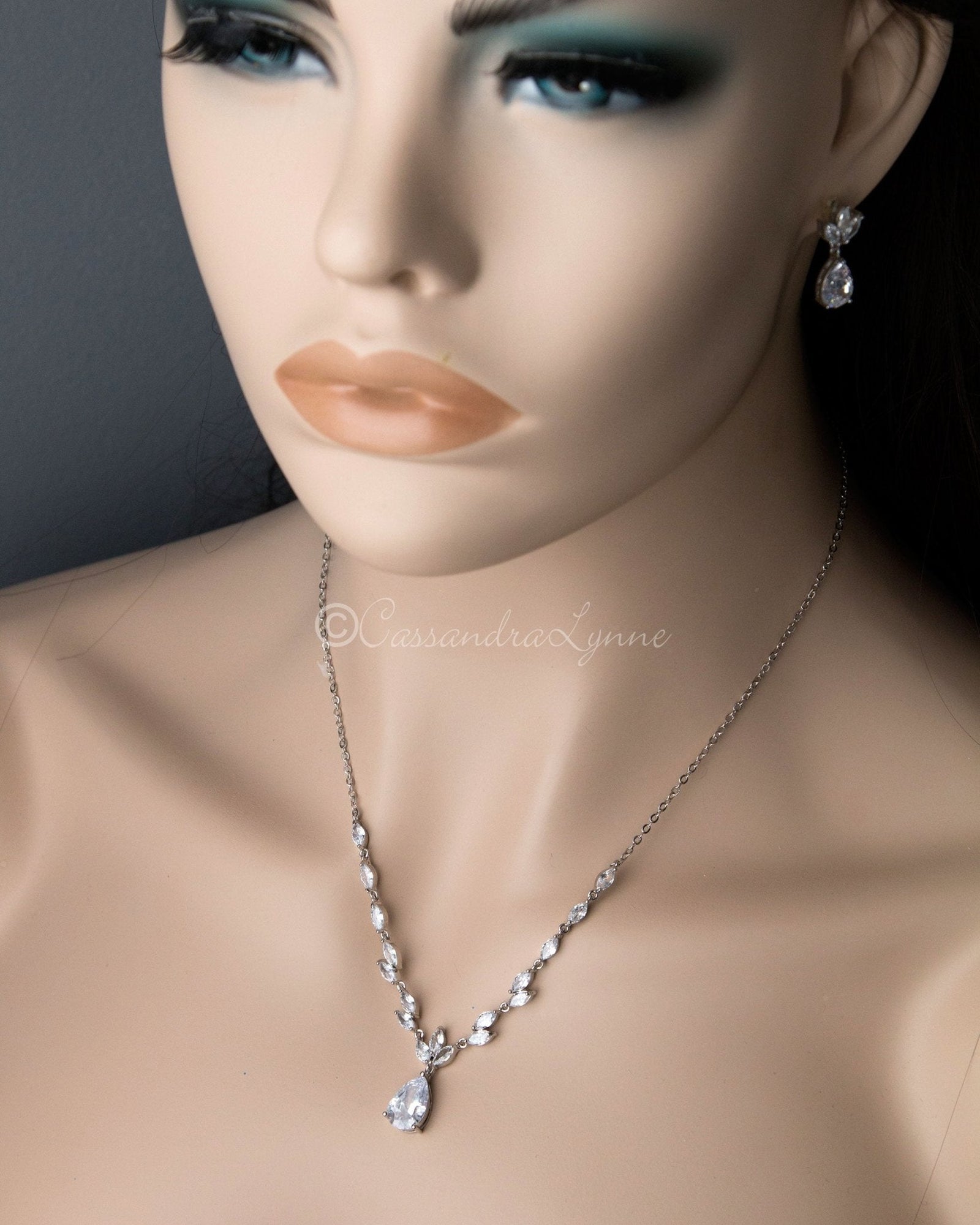 Petite Minimalist CZ Bridal Necklace Set - Necklace Set - Cassandra Lynne