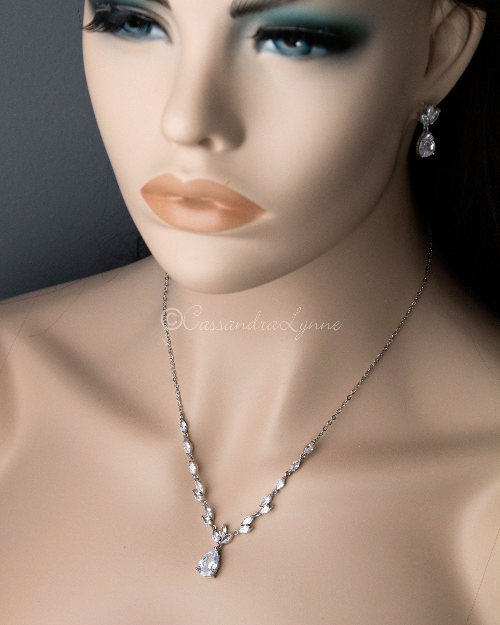 Petite Minimalist CZ Bridal Necklace Set - Necklace Set - Cassandra Lynne