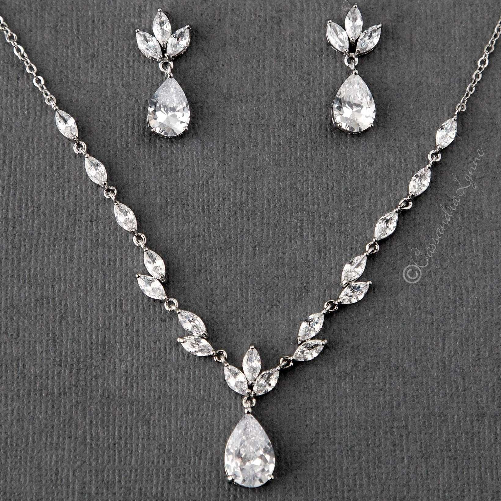 Petite Minimalist CZ Bridal Necklace Set - Necklace Set - Cassandra Lynne