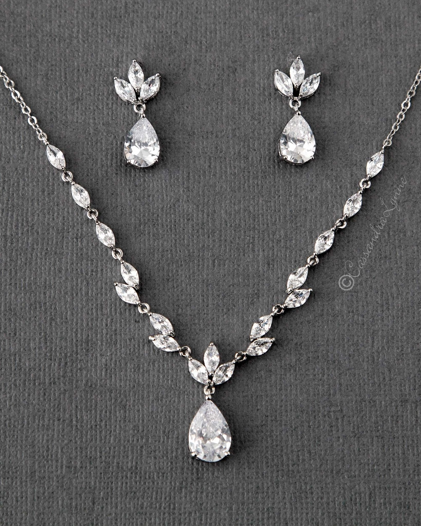 Petite Minimalist CZ Bridal Necklace Set - Necklace Set - Cassandra Lynne