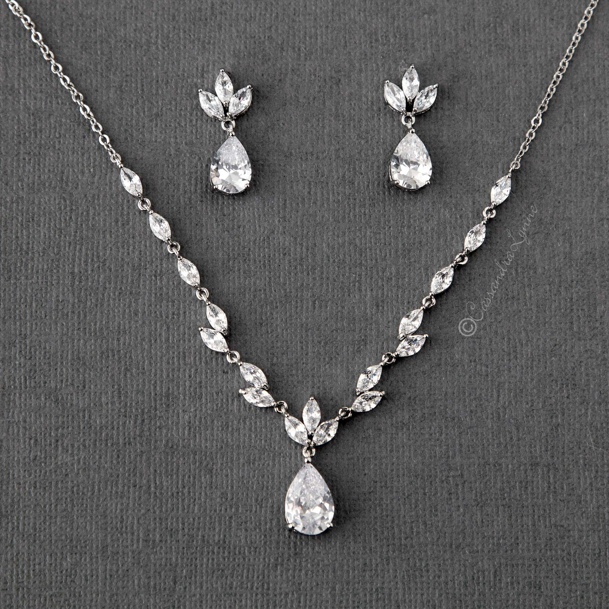 Petite Minimalist CZ Bridal Necklace Set - Necklace Set - Cassandra Lynne