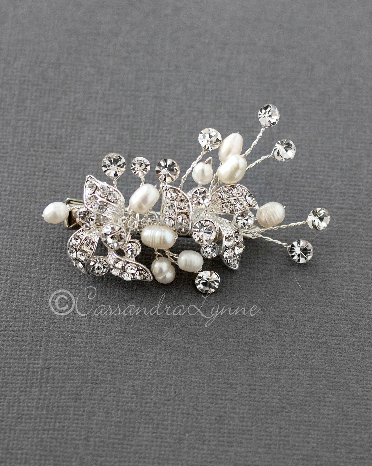 Petite Pearl Wedding Hair Clip with Crystals - Hair Clips - Cassandra Lynne