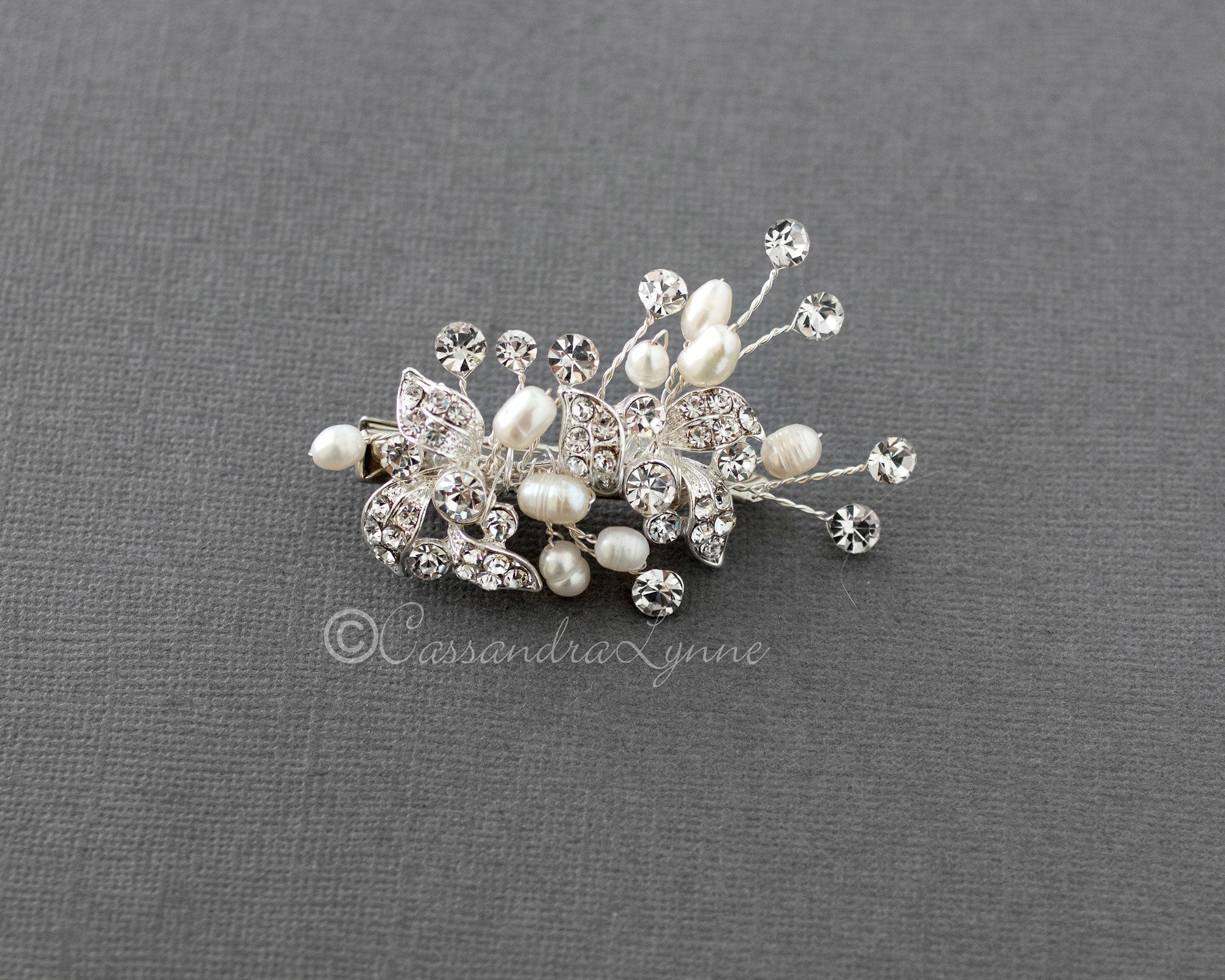 Petite Pearl Wedding Hair Clip with Crystals - Hair Clips - Cassandra Lynne
