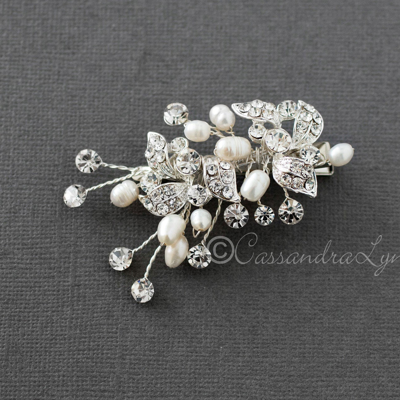 Petite Pearl Wedding Hair Clip with Crystals - Hair Clips - Cassandra Lynne
