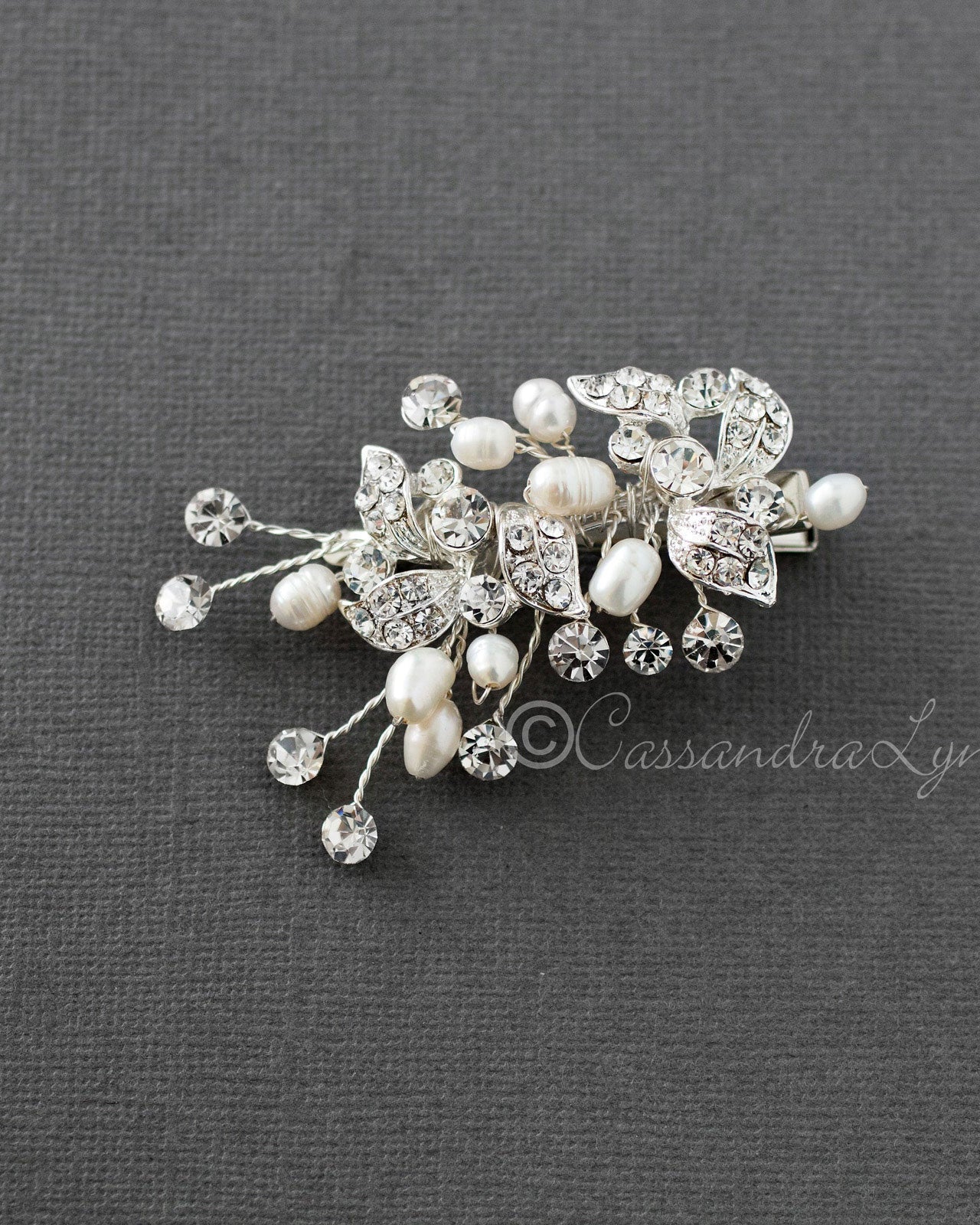Petite Pearl Wedding Hair Clip with Crystals - Hair Clips - Cassandra Lynne