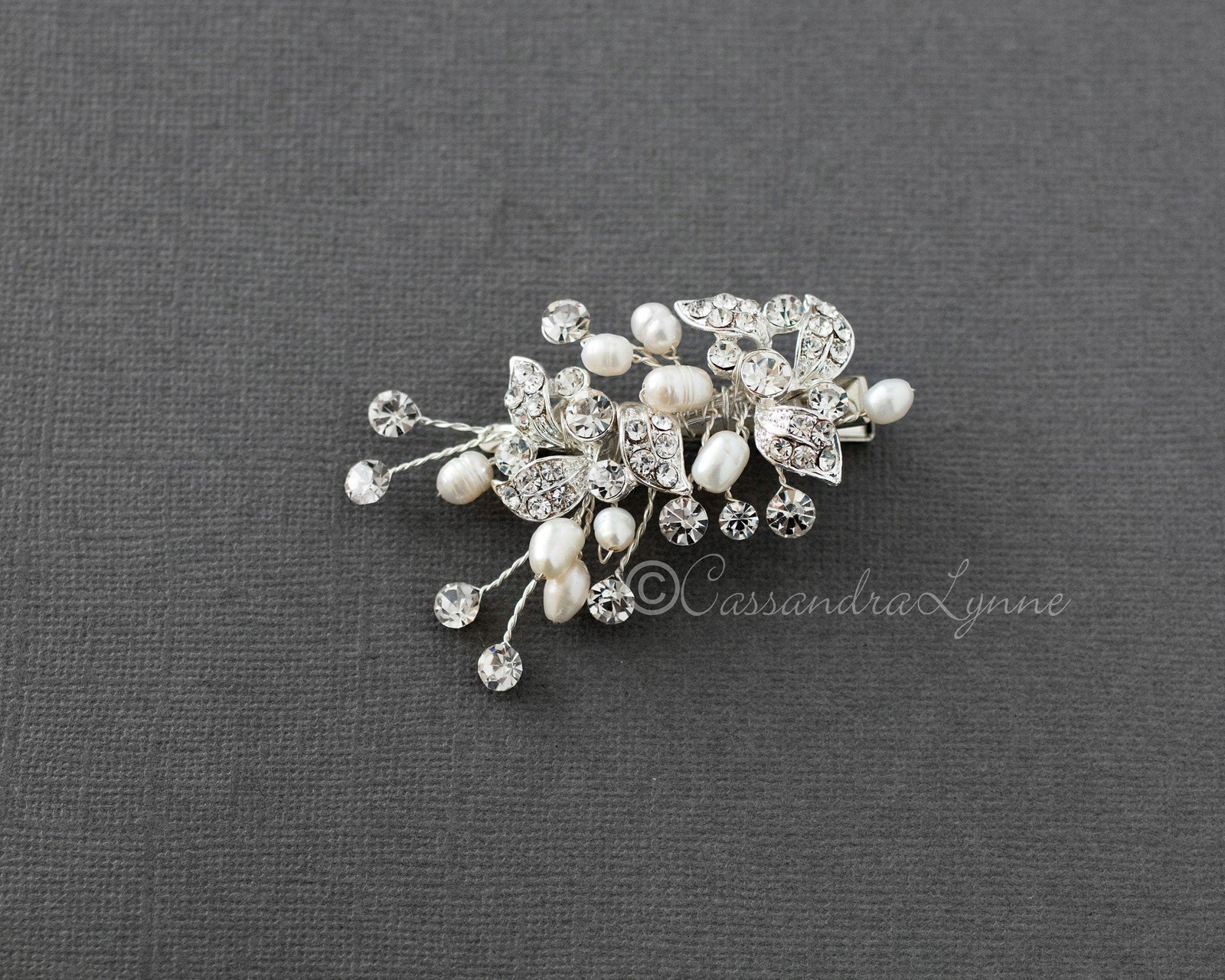 Petite Pearl Wedding Hair Clip with Crystals - Cassandra Lynne