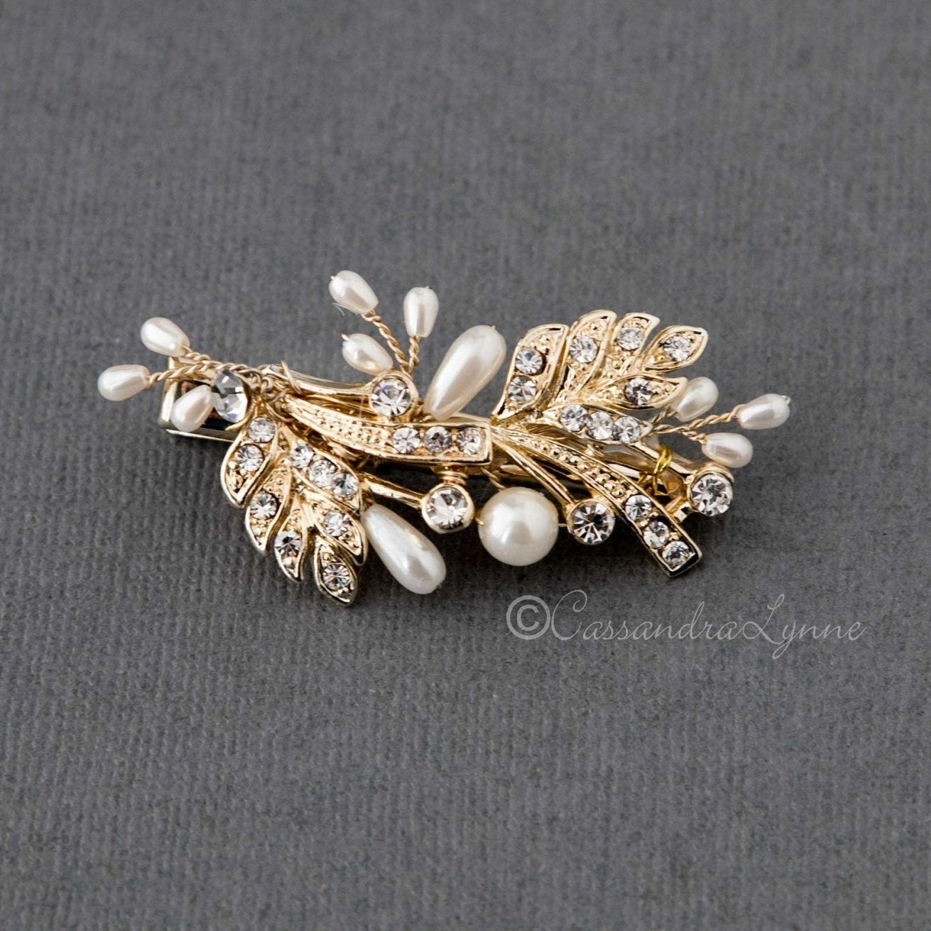 Petite Wedding Clip with Feather and Pearl Design - Hair Clips - Cassandra Lynne