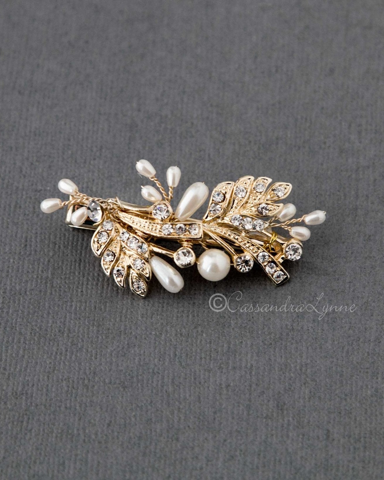 Petite Wedding Clip with Feather and Pearl Design - Hair Clips - Cassandra Lynne