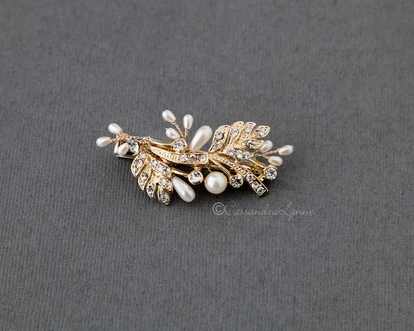 Petite Wedding Clip with Feather and Pearl Design - Hair Clips - Cassandra Lynne