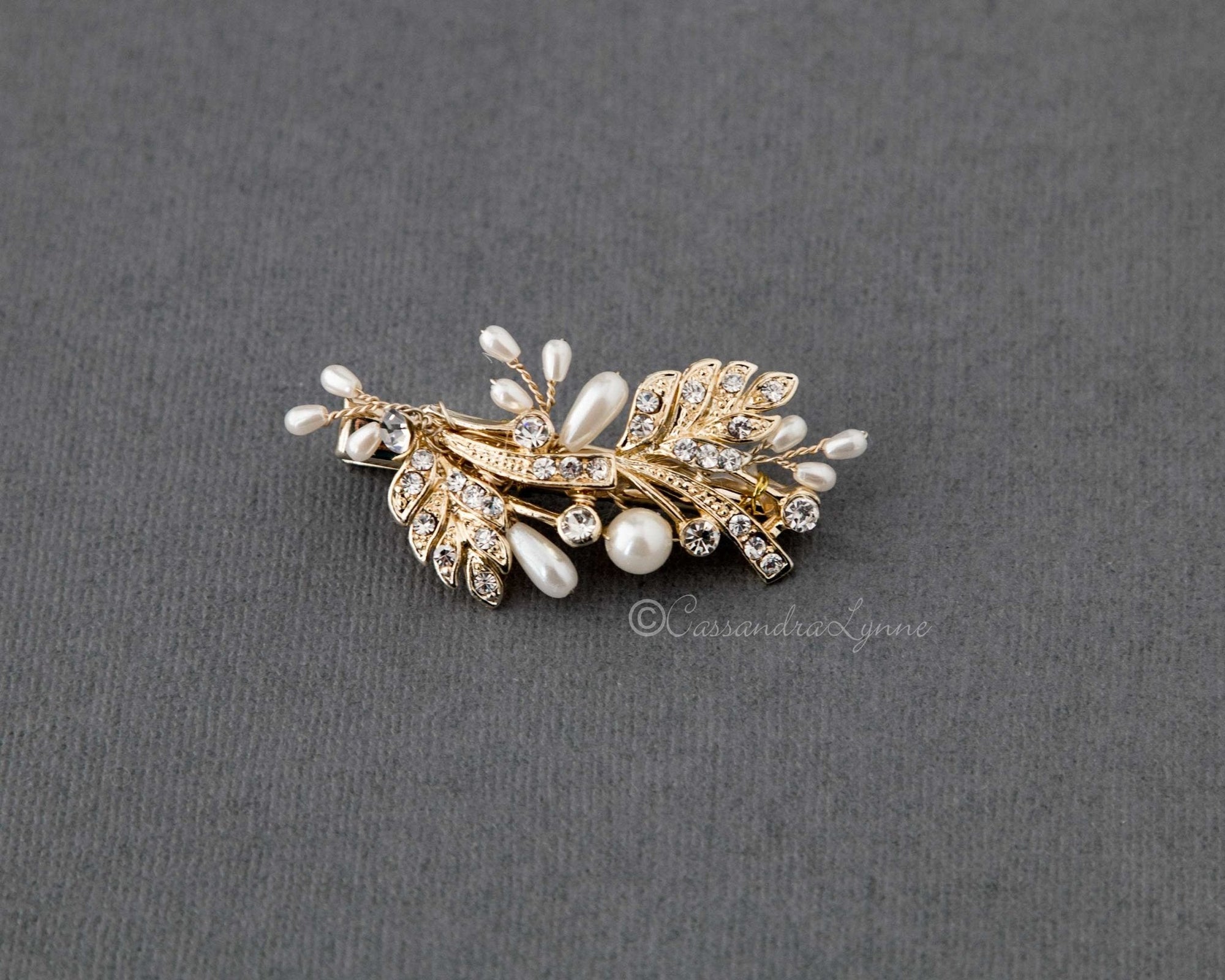 Petite Wedding Clip with Feather and Pearl Design - Hair Clips - Cassandra Lynne