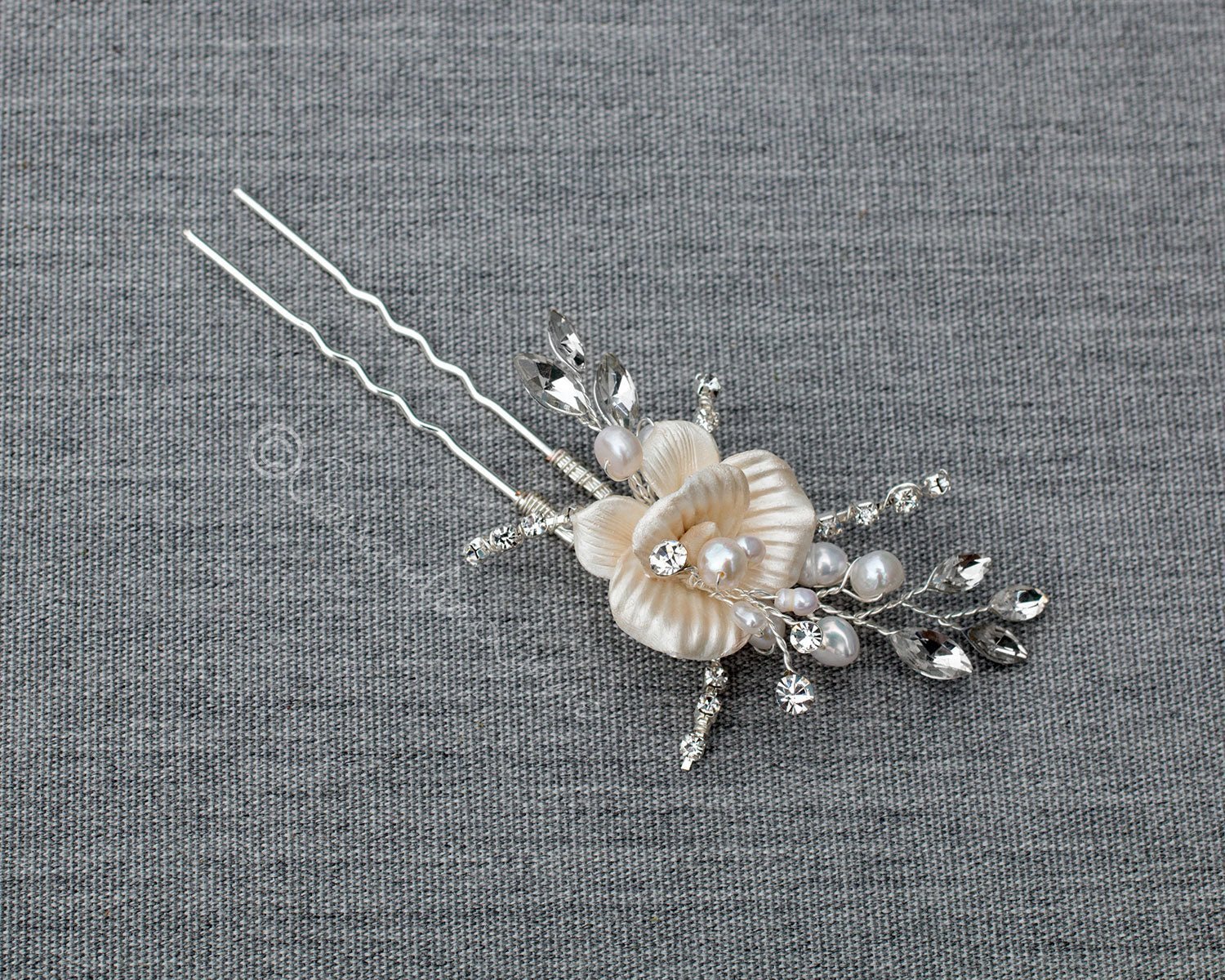 Porcelain Flower Bridal Hair Pin with Pearls - Hair Pins - Cassandra Lynne