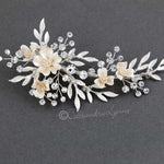 Porcelain Ivory Flowers and Crystals Bridal Clip - Hair Clips - Cassandra Lynne