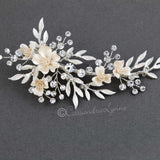 Porcelain Ivory Flowers and Crystals Bridal Clip - Hair Clips - Cassandra Lynne