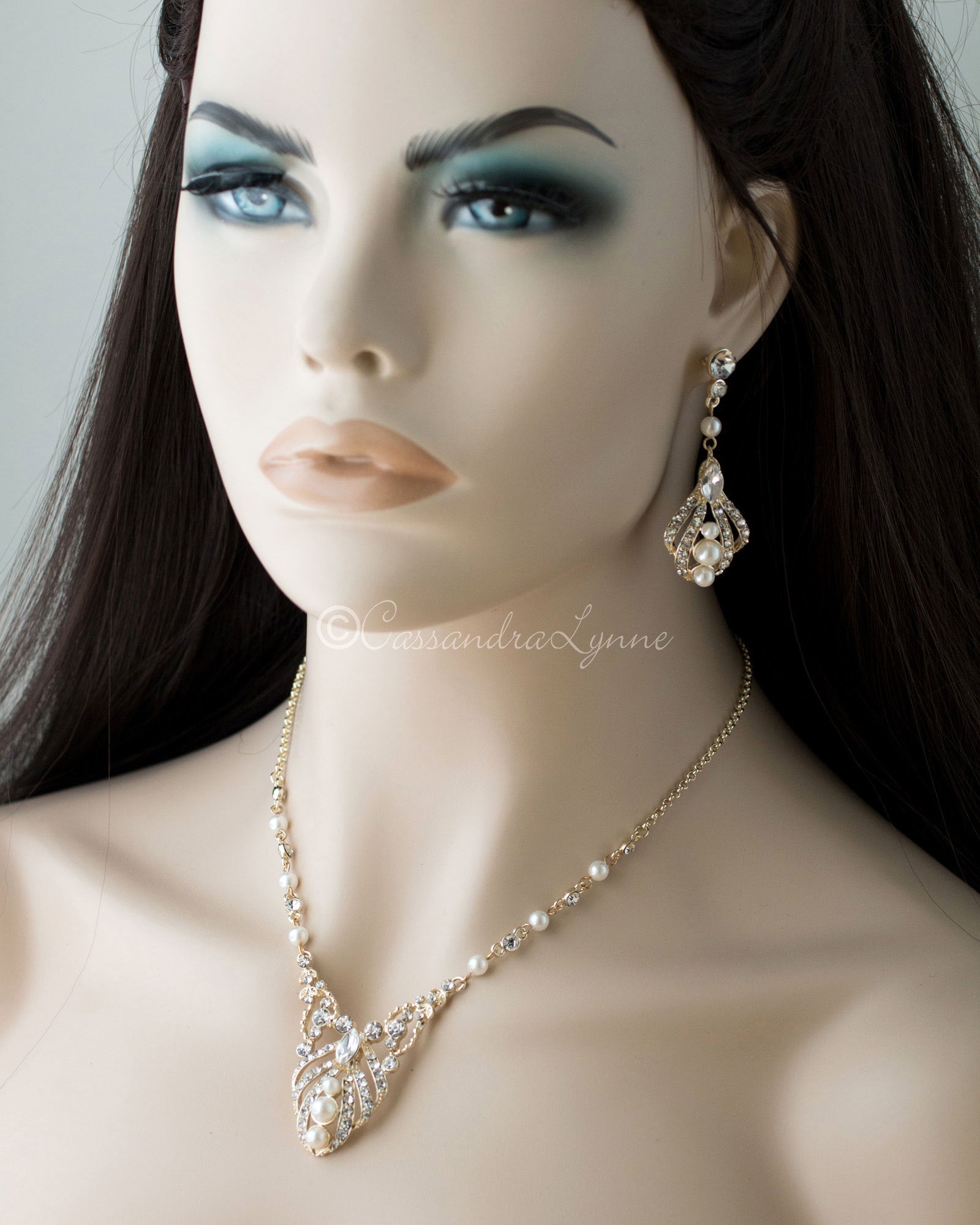 Regal Pearl Bridal Necklace Set - Necklace Set - Cassandra Lynne
