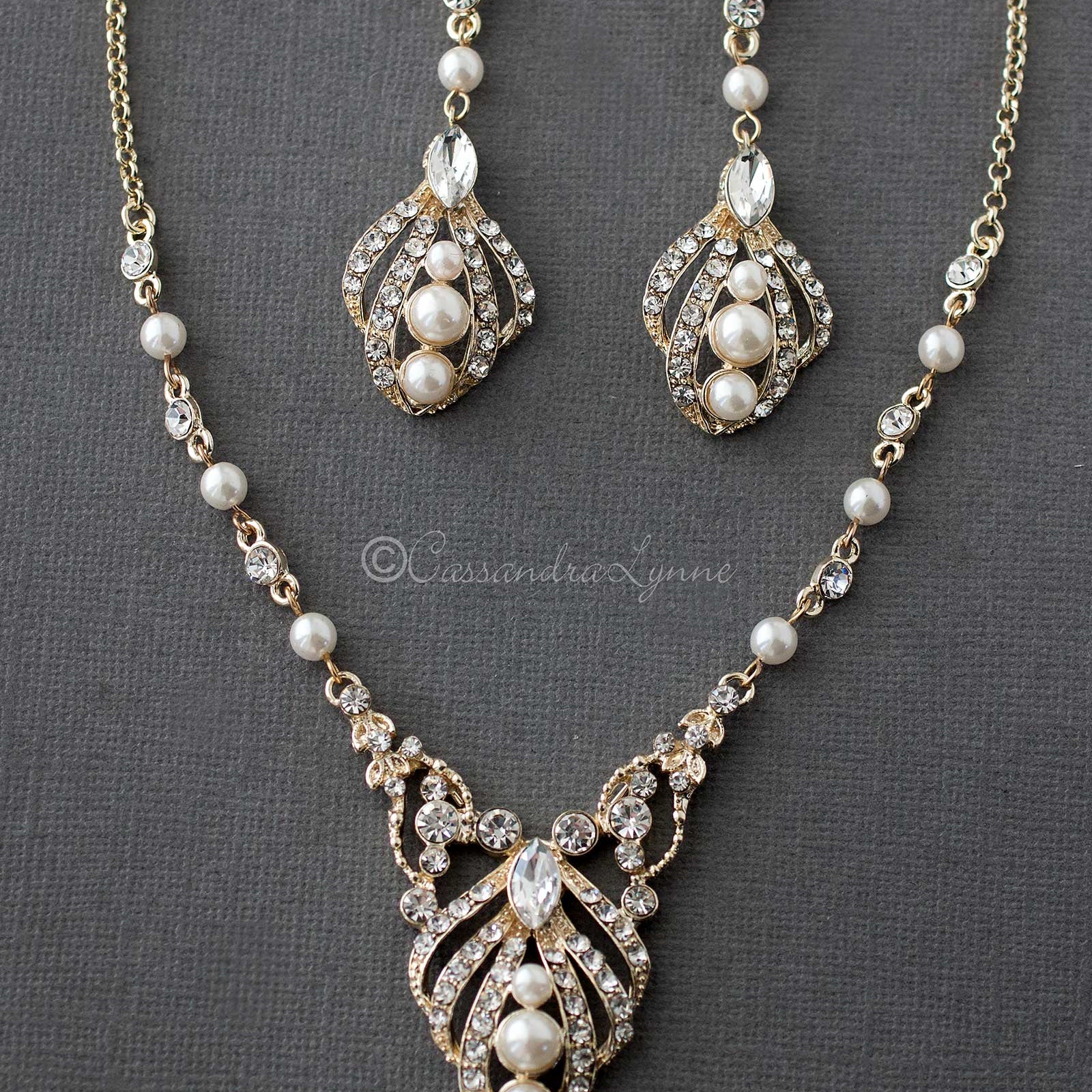 Regal Pearl Bridal Necklace Set - Necklace Set - Cassandra Lynne