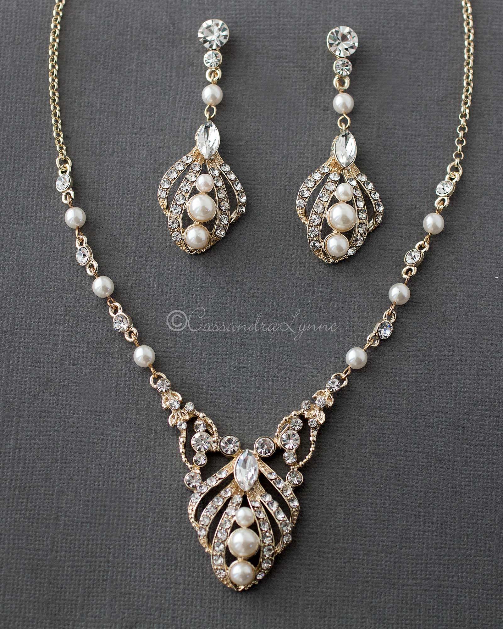 Regal Pearl Bridal Necklace Set - Cassandra Lynne