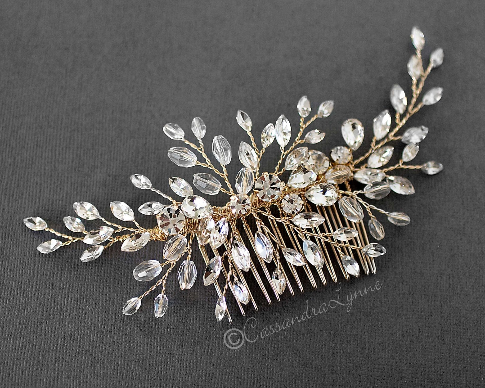 Rhinestone and Crystal Spray Bridal Comb - Hair Comb - Cassandra Lynne