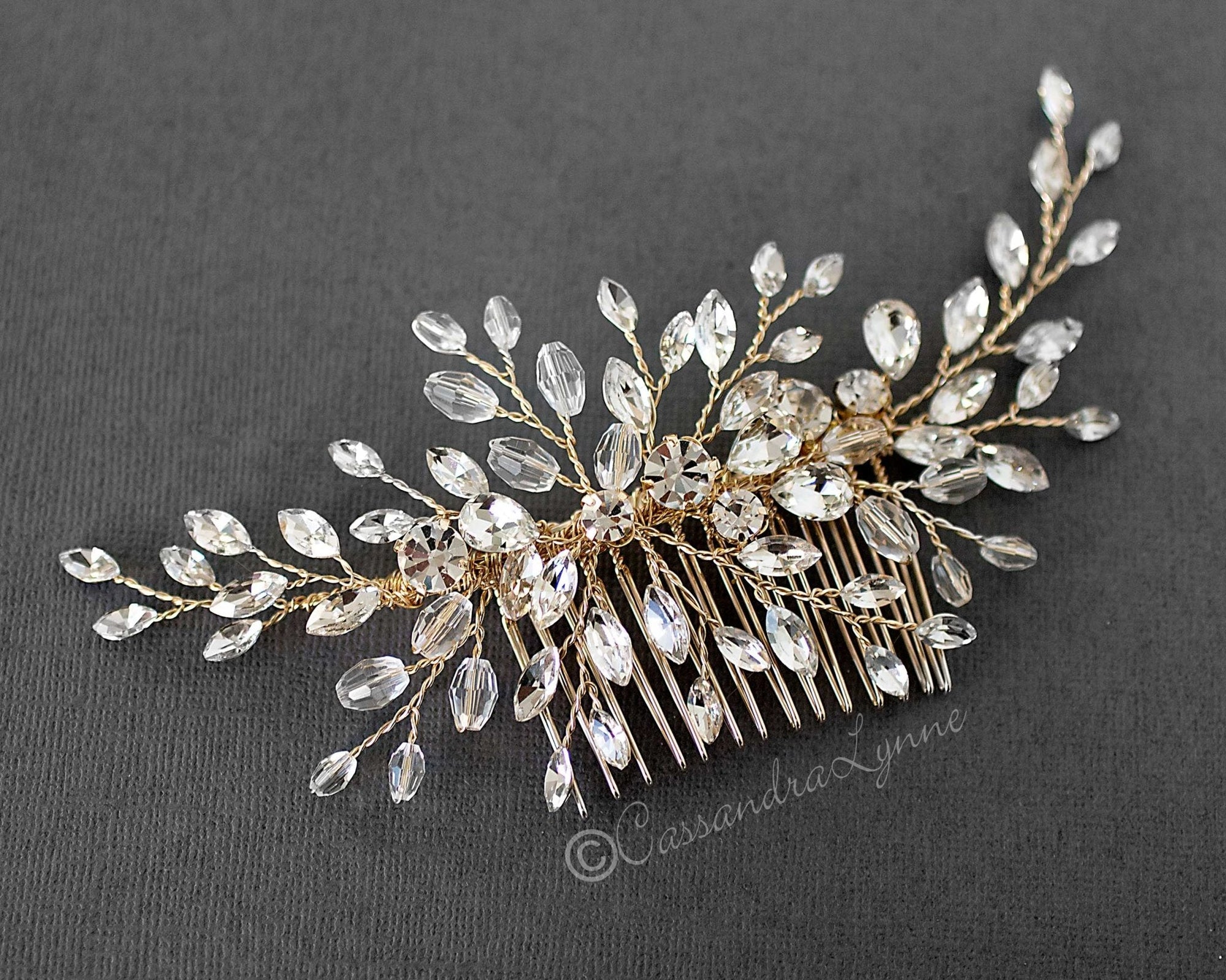 Rhinestone and Crystal Spray Bridal Comb - Hair Comb - Cassandra Lynne