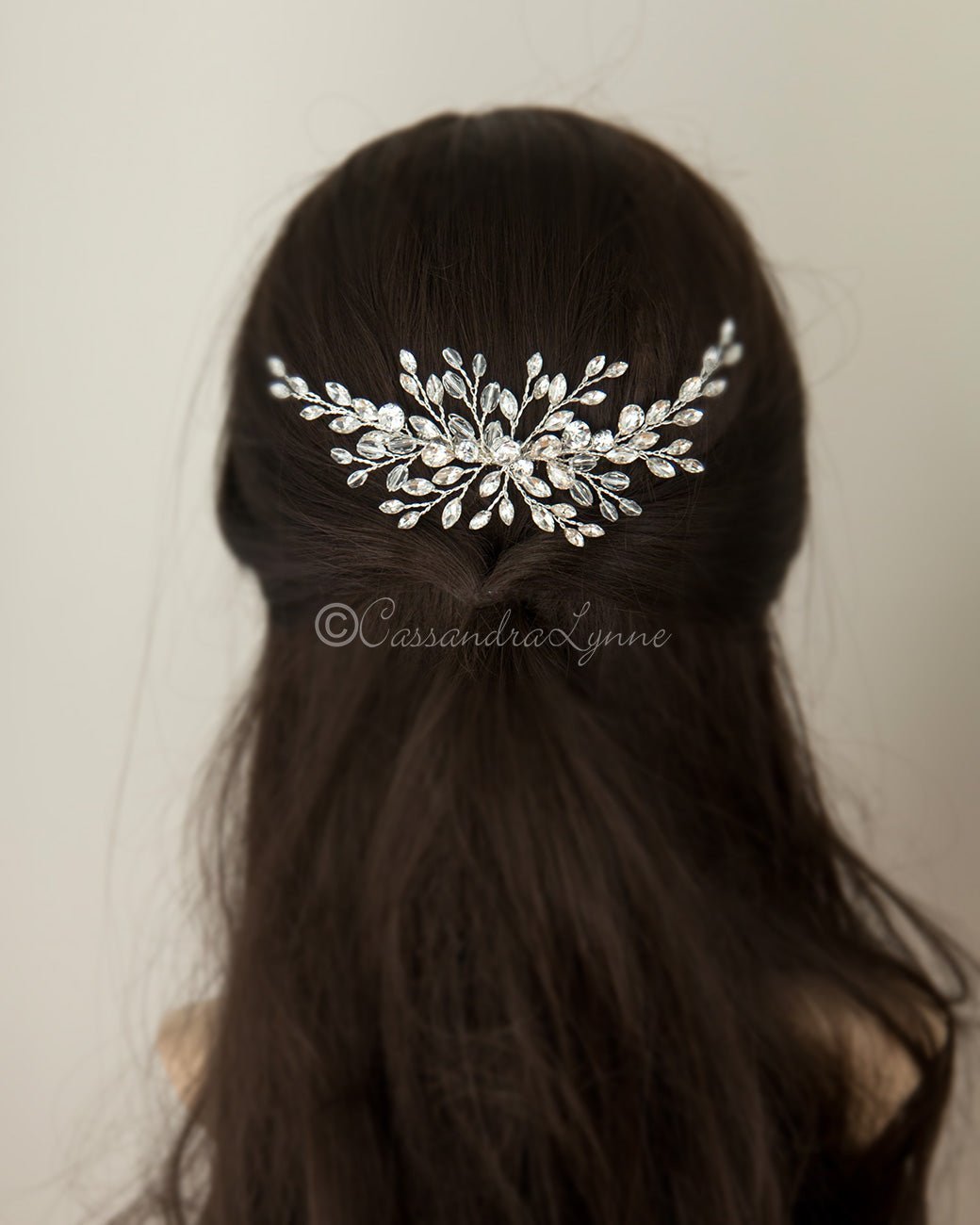 Rhinestone and Crystal Spray Bridal Comb - Hair Comb - Cassandra Lynne