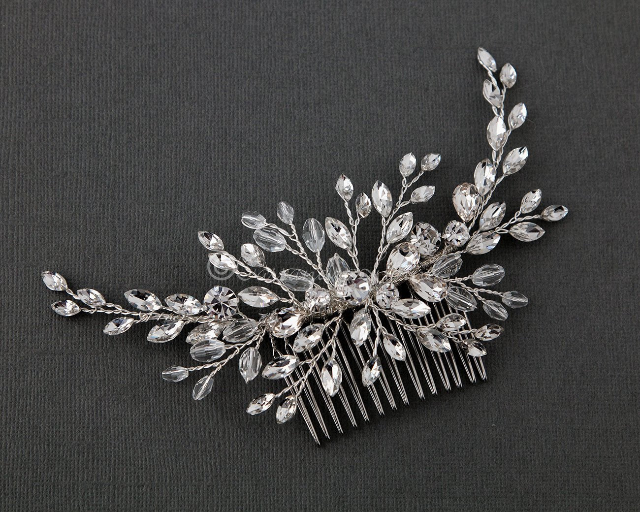 Rhinestone and Crystal Spray Bridal Comb - Hair Comb - Cassandra Lynne