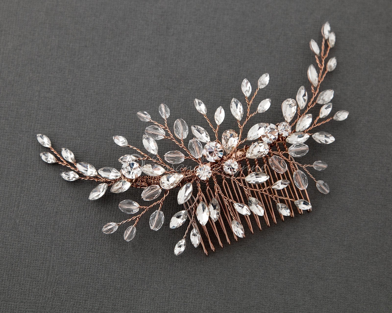 Rhinestone and Crystal Spray Bridal Comb - Hair Comb - Cassandra Lynne