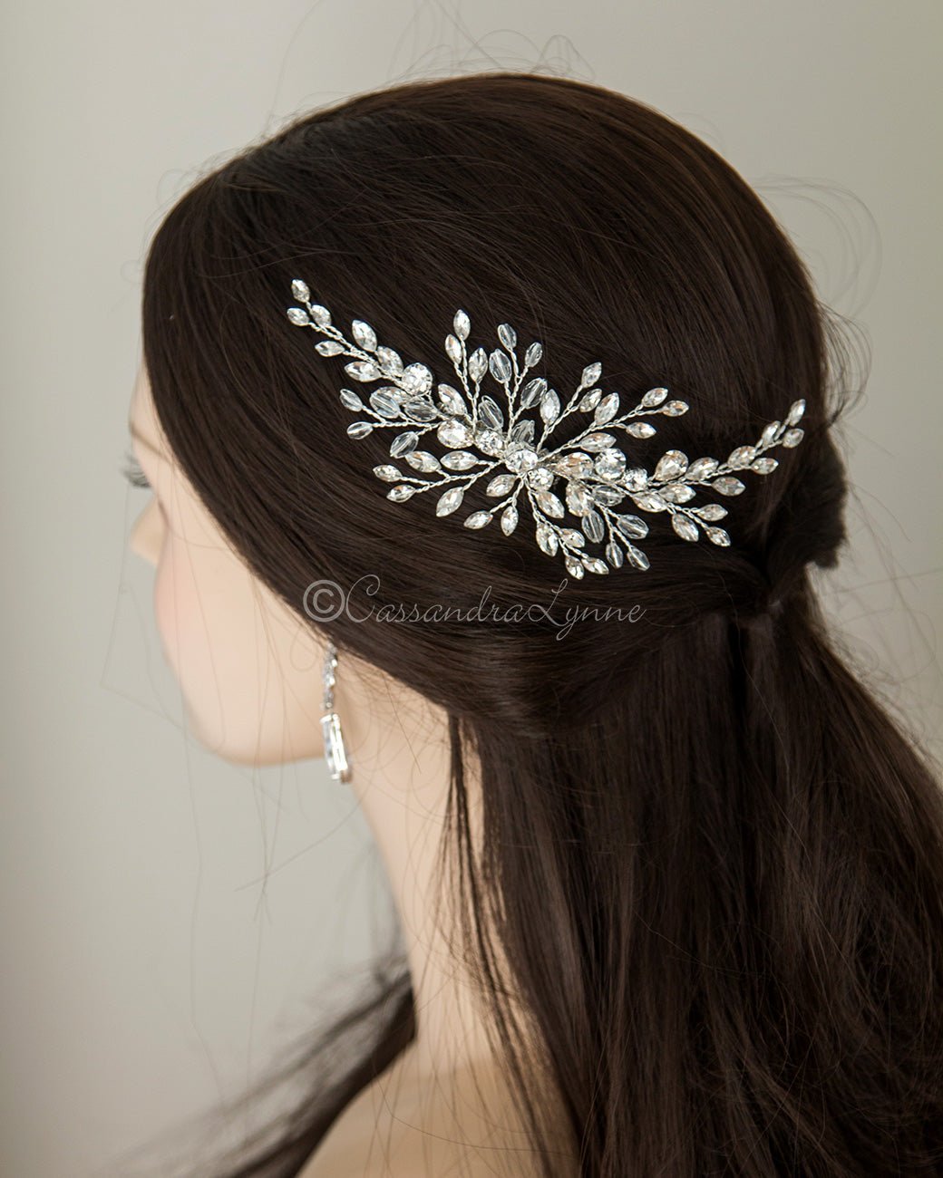 Rhinestone and Crystal Spray Bridal Comb - Hair Comb - Cassandra Lynne