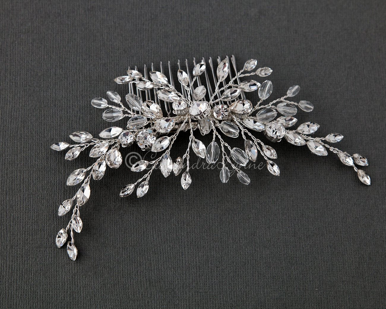 Rhinestone and Crystal Spray Bridal Comb - Hair Comb - Cassandra Lynne