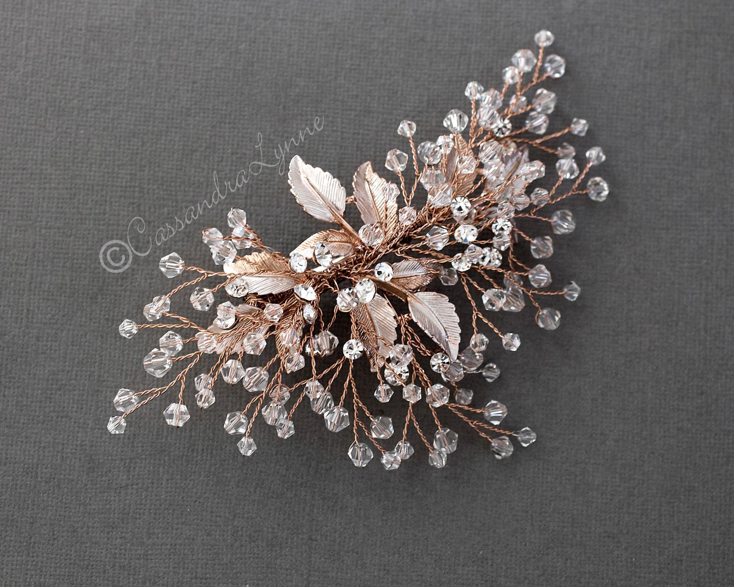 Rose Gold Bridal Hair Piece with Crystals - Cassandra Lynne