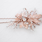 Rose Gold Bridal Hair Pin of Crystals and Leaves - Hair Pins - Cassandra Lynne