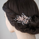 Rose Gold Bridal Hair Pin of Crystals and Leaves - Hair Pins - Cassandra Lynne