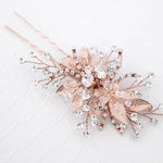 Rose Gold Bridal Hair Pin of Crystals and Leaves - Hair Pins - Cassandra Lynne