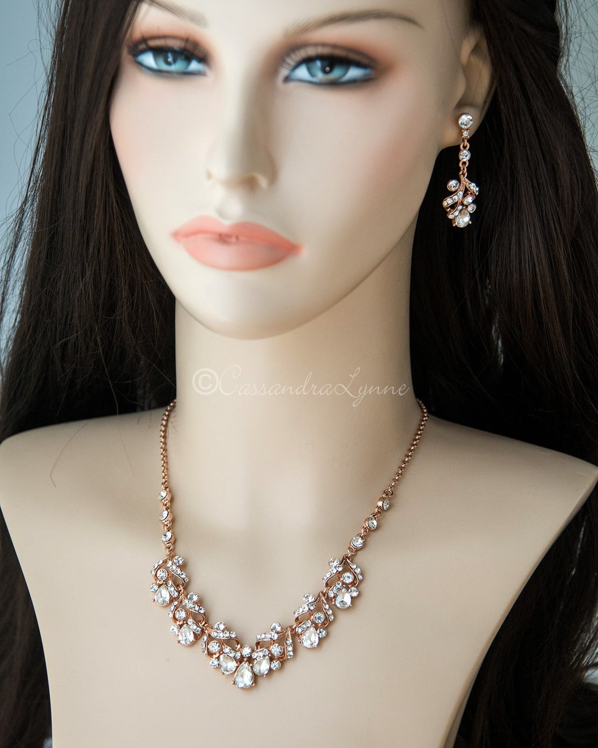Rose Gold Bridal Necklace Set of Pear Crystals - Cassandra Lynne
