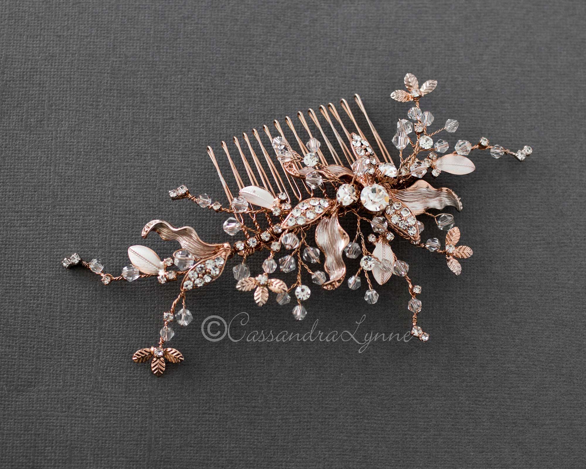 Rose Gold Crystal Hair Comb - Cassandra Lynne