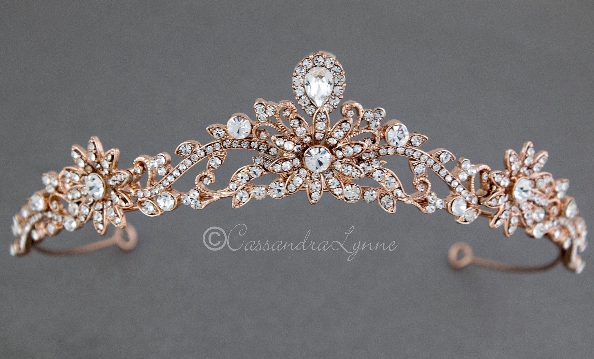 Rose Gold Princess Tiara with Floral Design - Tiara - Cassandra Lynne