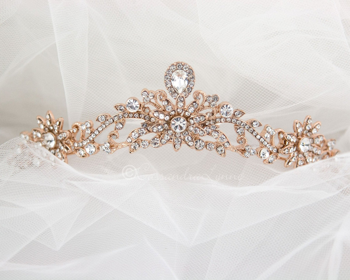 Rose Gold Princess Tiara with Floral Design - Tiara - Cassandra Lynne