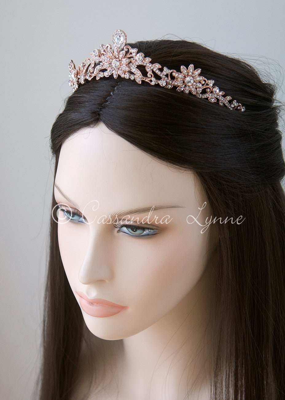 Rose Gold Princess Tiara with Floral Design - Tiara - Cassandra Lynne