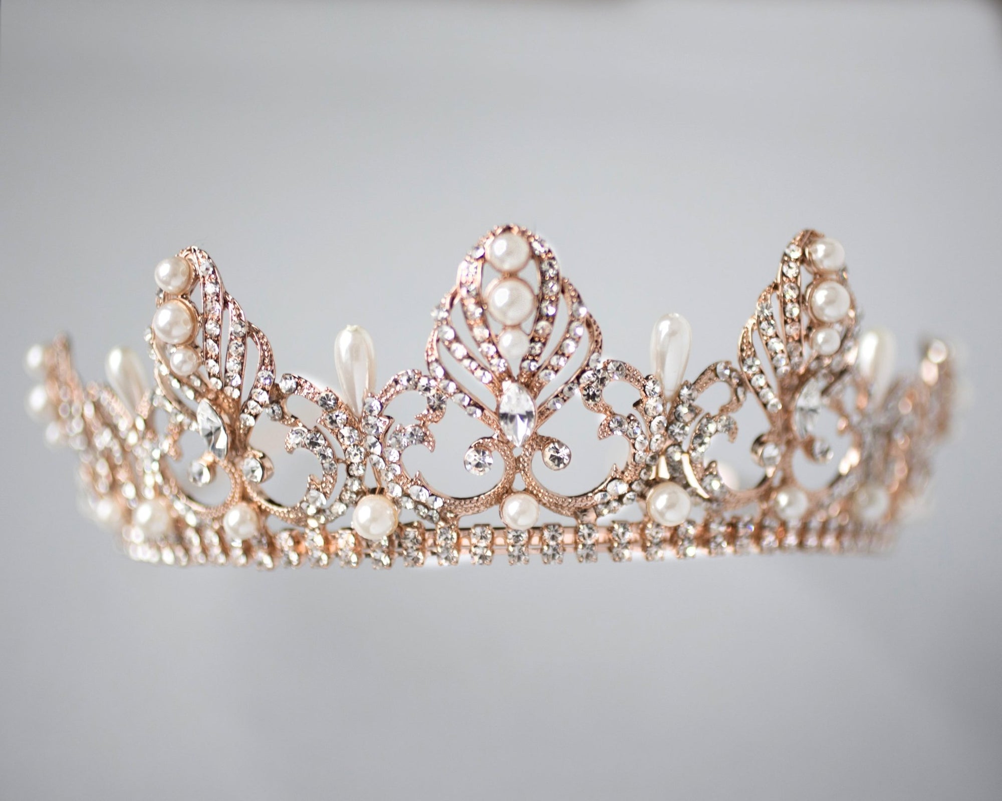 Rose Gold Regal Tiara of Tiara Drop Pearls - Tiara - Cassandra Lynne
