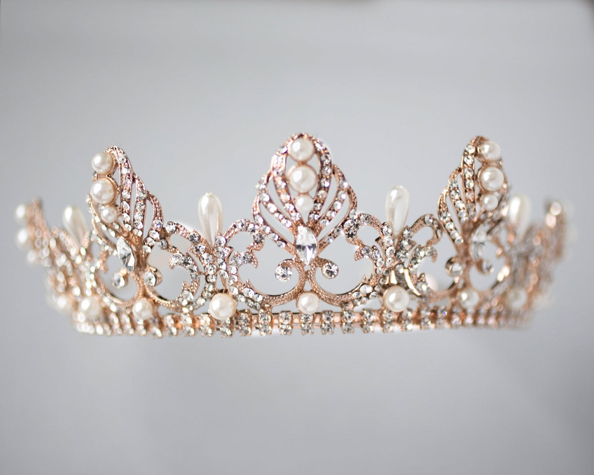 Rose Gold Regal Tiara of Tiara Drop Pearls - Tiara - Cassandra Lynne