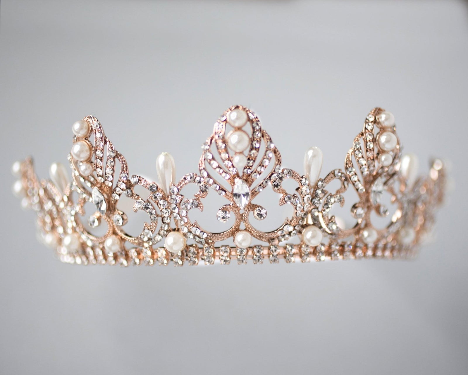Rose Gold Regal Tiara of Tiara Drop Pearls - Tiara - Cassandra Lynne