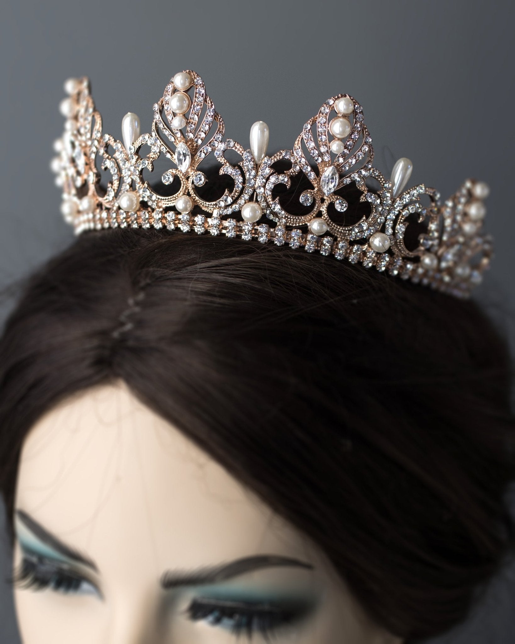 Rose Gold Regal Tiara of Tiara Drop Pearls - Tiara - Cassandra Lynne
