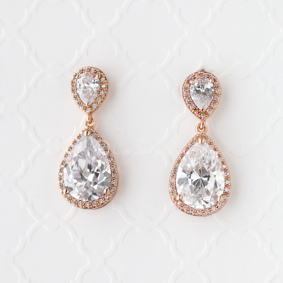 Pear Drop CZ Earrings for the Bride - Cassandra Lynne