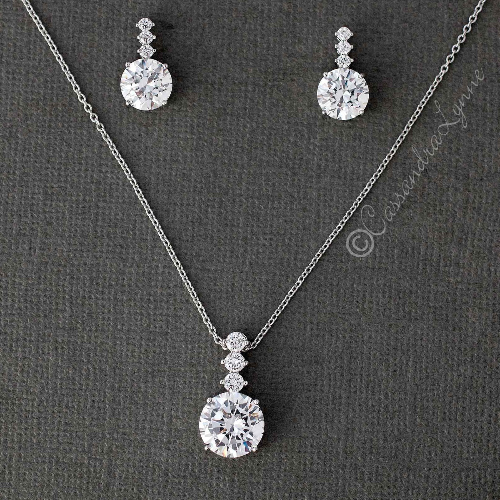 Round CZ Jewel Pendant Necklace Earring Set - Necklace Set - Cassandra Lynne