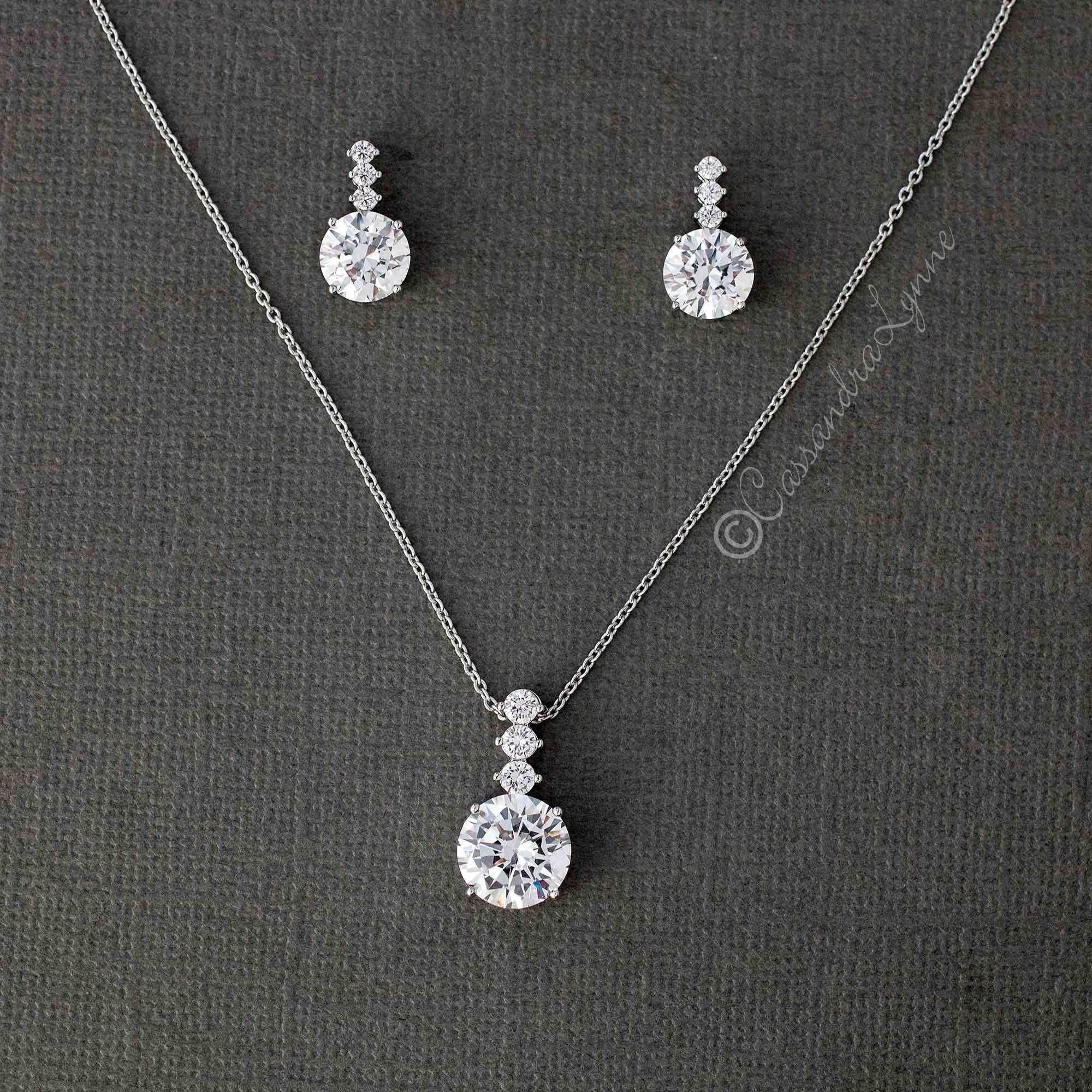 Round CZ Jewel Pendant Necklace Earring Set - Necklace Set - Cassandra Lynne