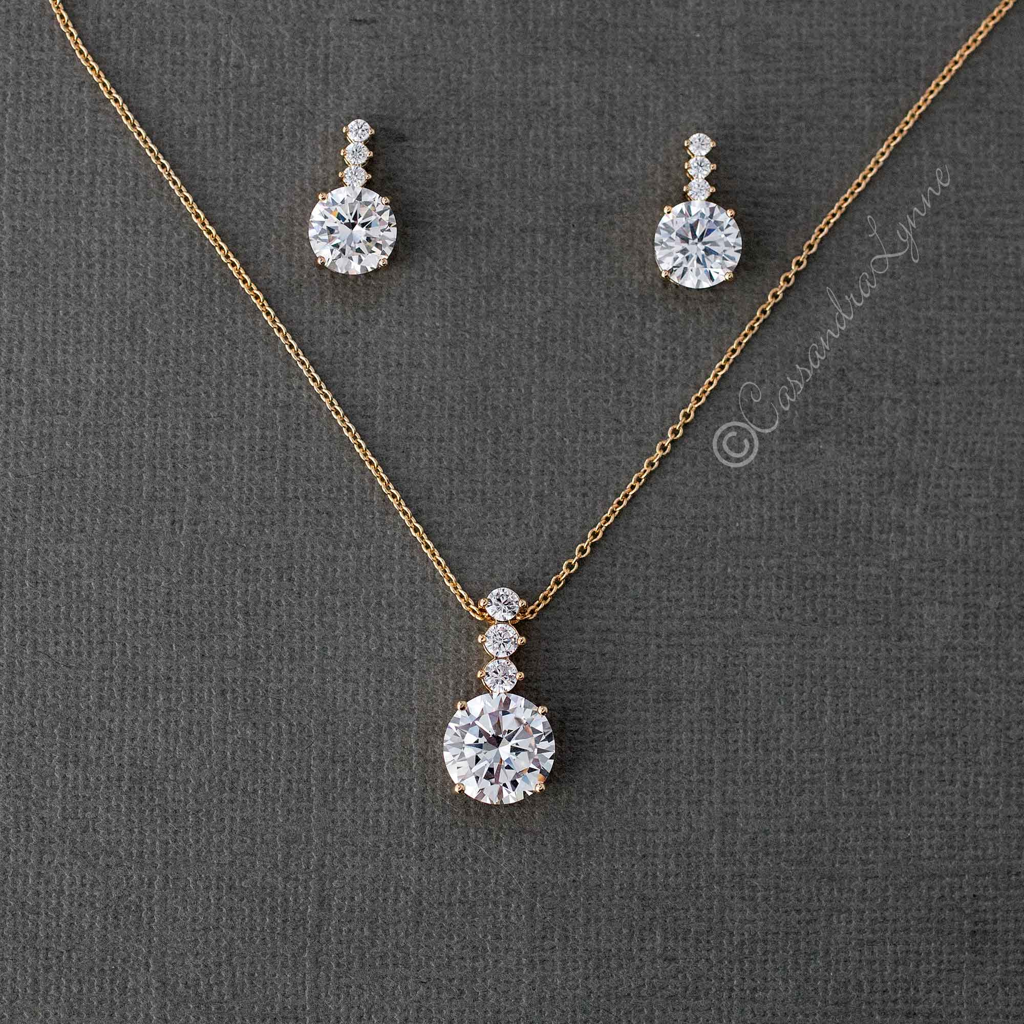 Round CZ Jewel Pendant Necklace Earring Set - Necklace Set - Cassandra Lynne
