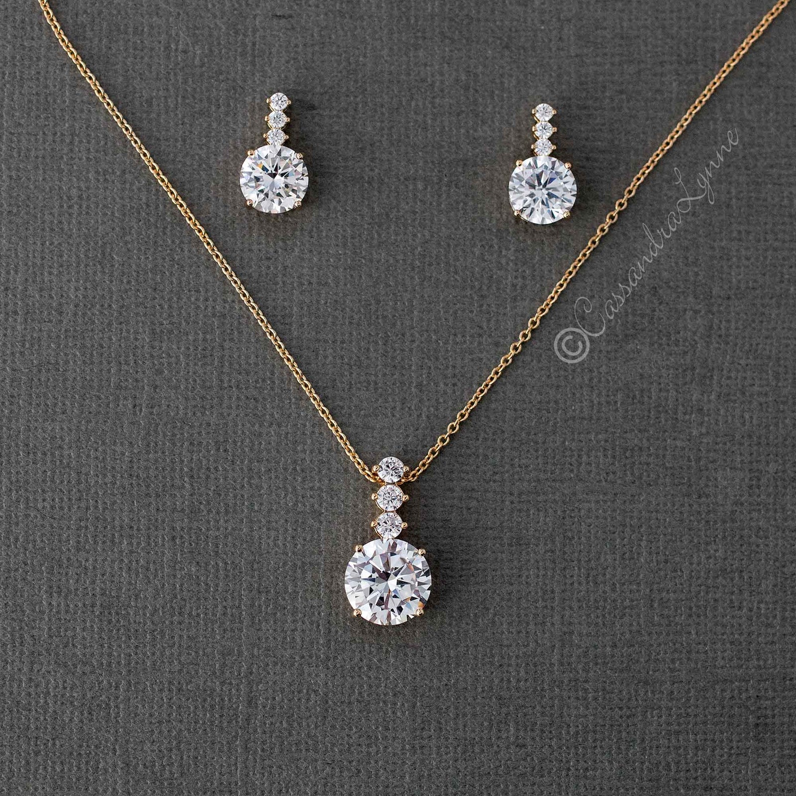 Round CZ Jewel Pendant Necklace Earring Set - Necklace Set - Cassandra Lynne