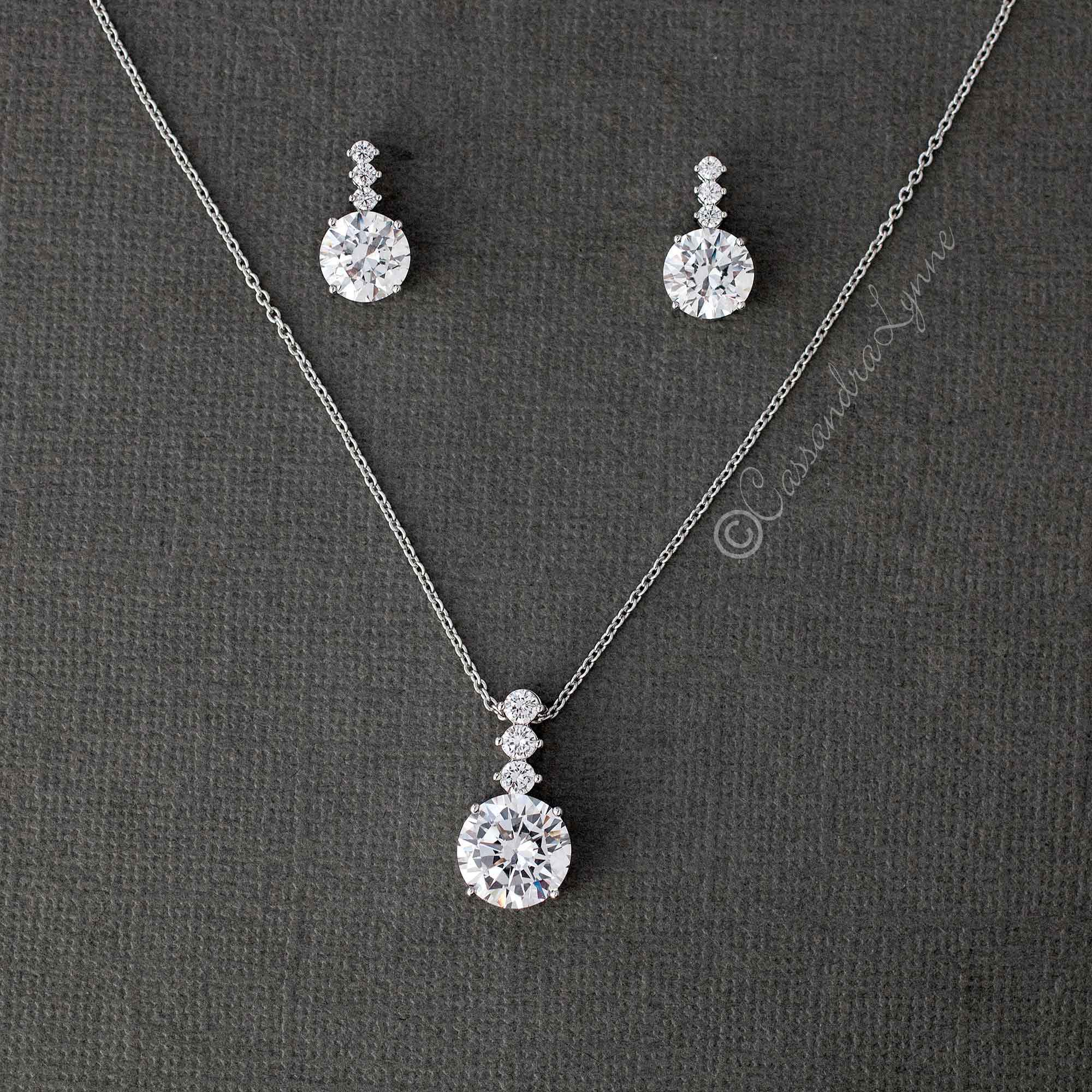 Round CZ Jewel Pendant Necklace Earring Set - Cassandra Lynne