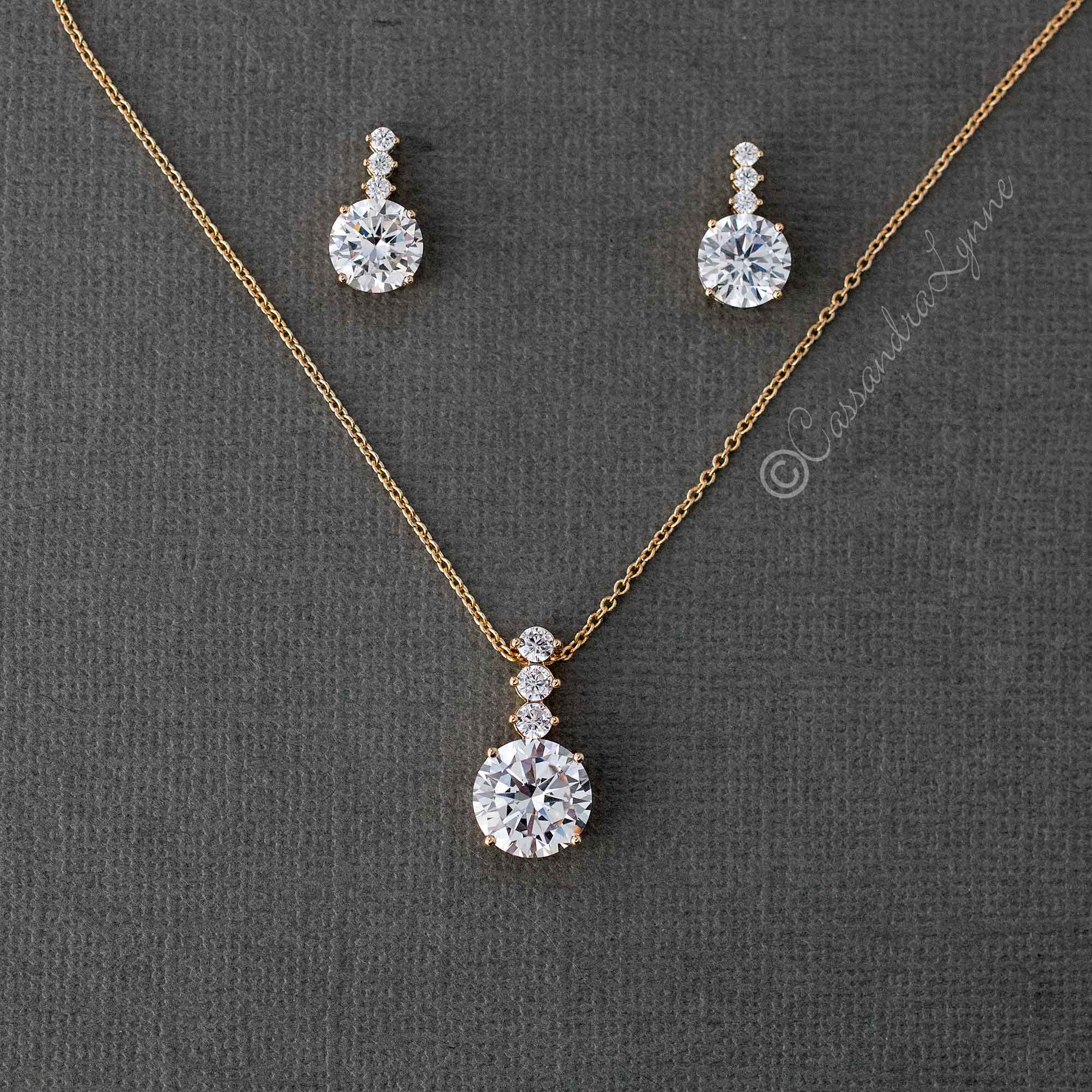 Round CZ Jewel Pendant Necklace Earring Set - Cassandra Lynne