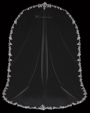 Royal Mantilla Cathedral Veil with Lace - Cassandra Lynne