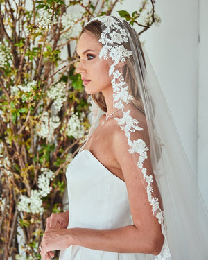 Royal Mantilla Cathedral Veil with Lace - Cassandra Lynne