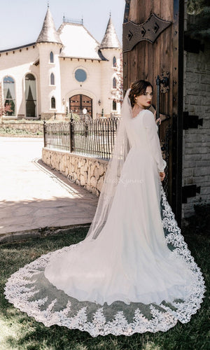 Royal Sequin Wide Lace Bridal Veil - Cassandra Lynne